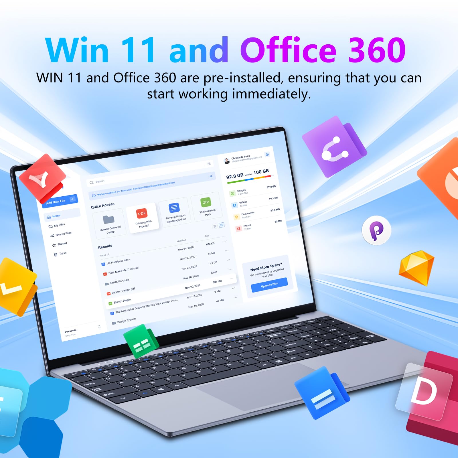 15,6 Pouces Ordinateur Portable avec Core i5 7Y54 Processeur, 16 Go RAM et 512 Go SSD, Win 11 Office 365 PC Portable 1920*1080 IPS FHD Écran, Laptop avec Clavier Rétroéclairé WIFI5 Mini-HDMI USB3.0 - 3