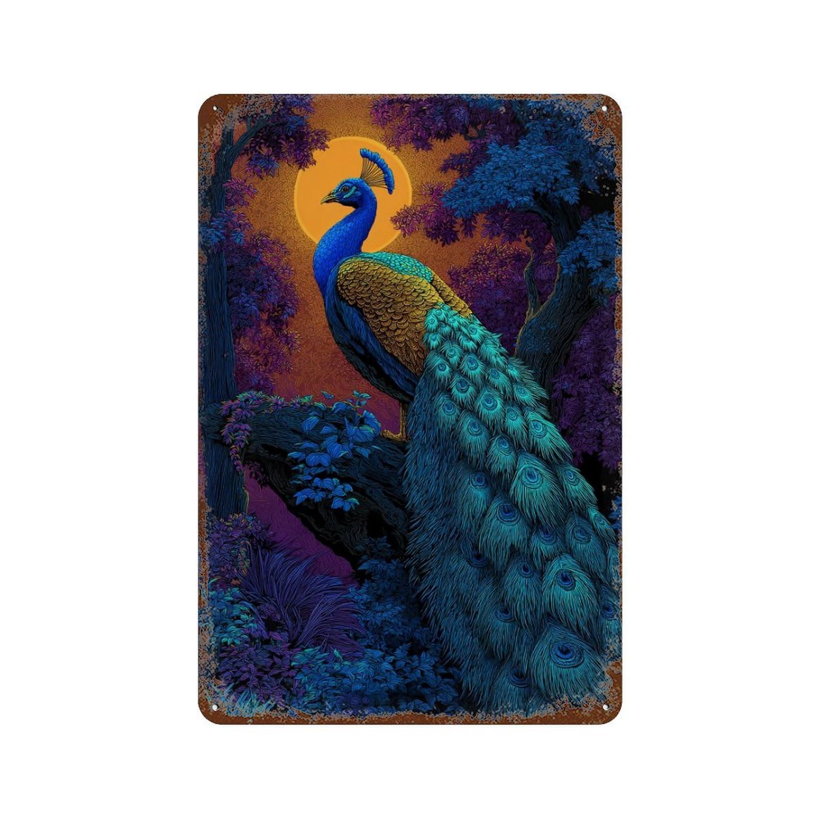 Peacock in Enchanted Forest -1 Vintage Rust Metal Sign 11.8"x7.9", Retro Wall Decor for Garage, Pub Or Kitchen