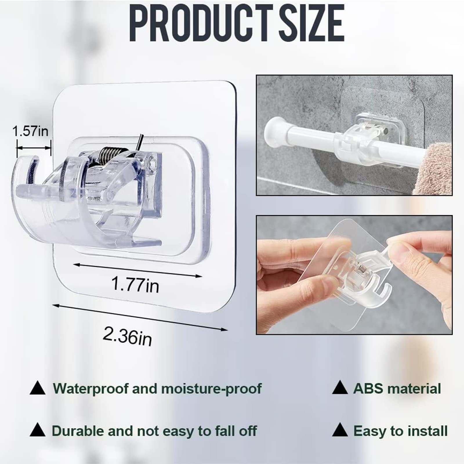 Crochets De Tringle à Rideau Sans Perçage FAINCA - Lot De 4 - Transparent - Adhésif Solide