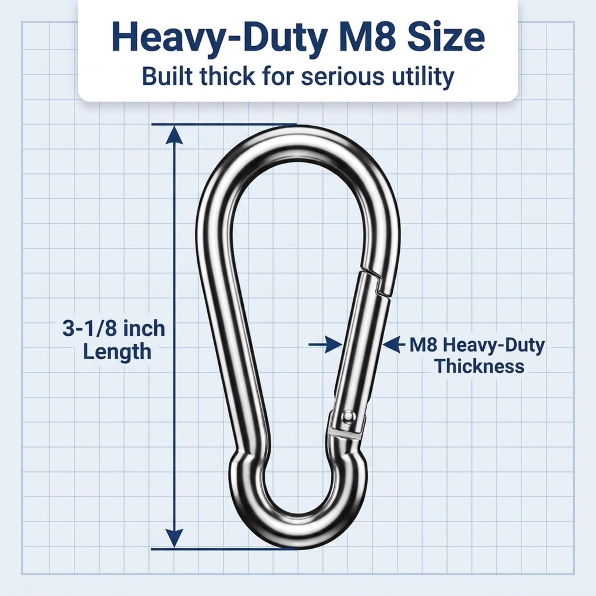 Lot de 60 mousquetons robustes M8 x 7,6-0,3 cm – Connecteurs de chaîne en acier pour extérieur, camping, hamac, quincaillerie, gréement et utilisation domestique