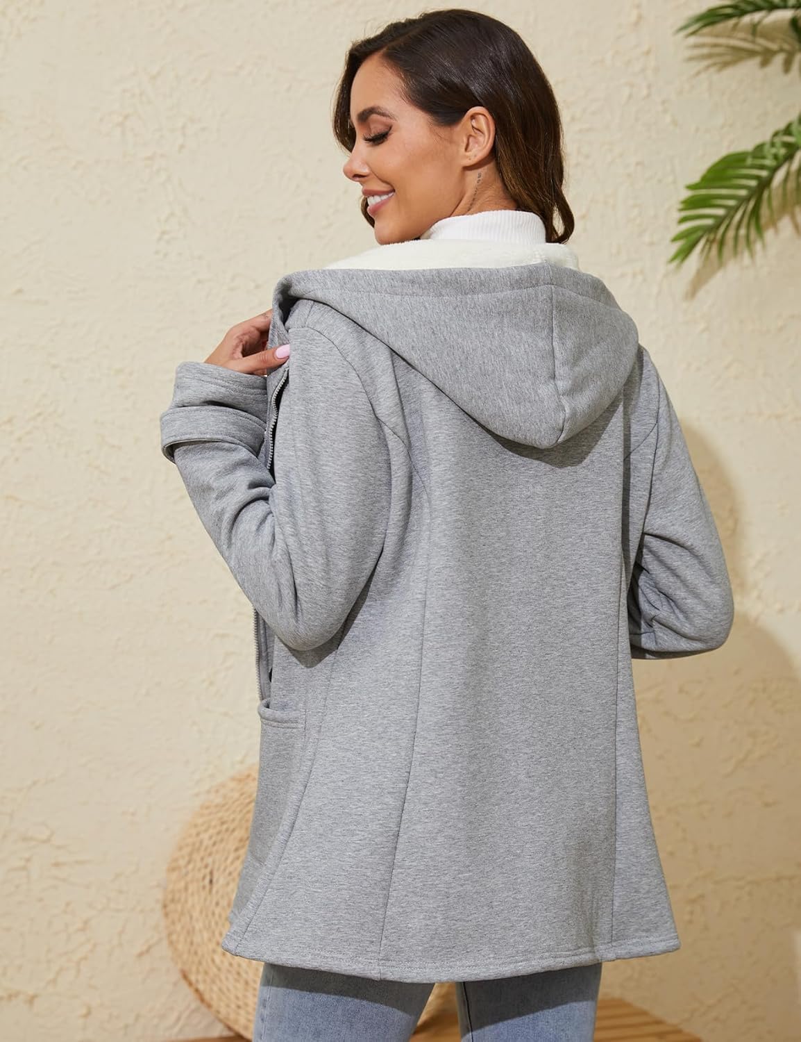 Winter Jackets for Women Sherpa Lined Jacket Hoodies Women Fleece Thicken Warm Coat with Hood - Image 5