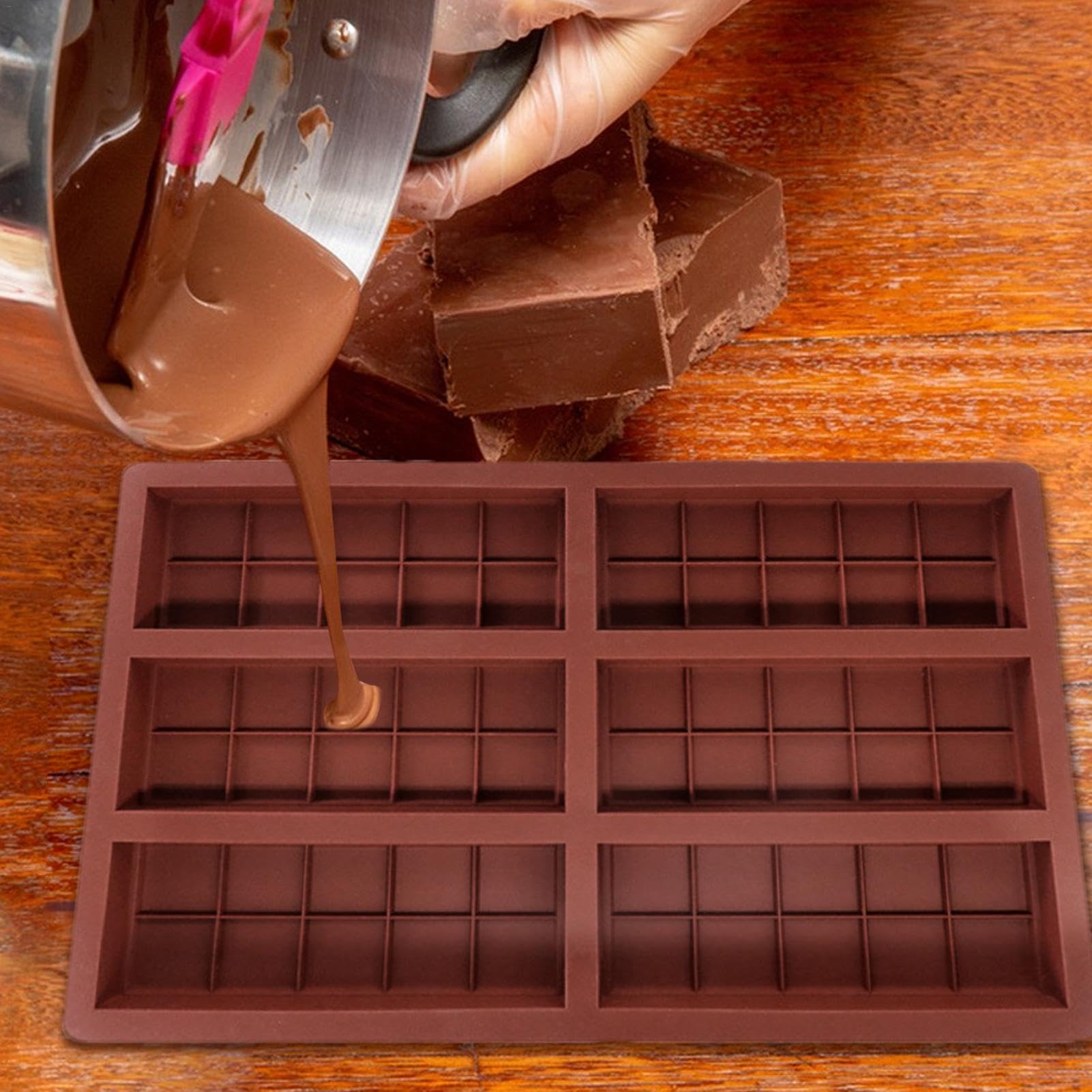 2 stampi per cioccolato, in silicone, con barrette profonde, 8 scomparti, antiaderenti, senza BPA, multifunzionali, per tavoletta di cioccolato, muffin, cioccolato, brownie, pane di corteccia