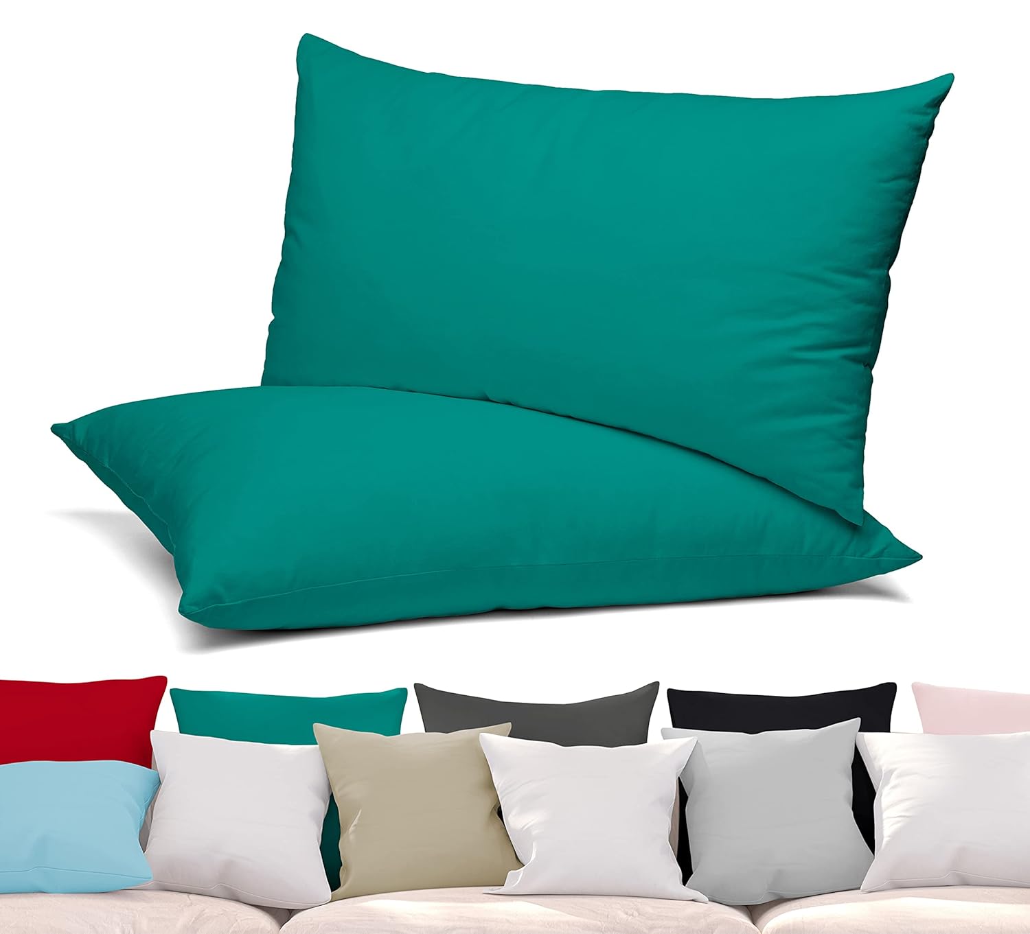 BEAUTEX 2er Set Kissenbezug, Kissenhülle aus gekämmter Baumwolle, Premium Jersey 160g/m², Größe und Farbe wählbar (40×80 cm, Petrol)