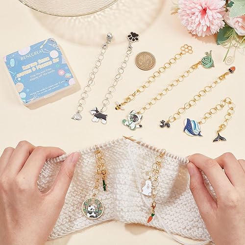 Miniatura 9 de BENECREAT Cadena de contador de filas de acrílico para tejer con cuentas de aleación esmaltada y marcadores de puntada de bloqueo para tejer tejer