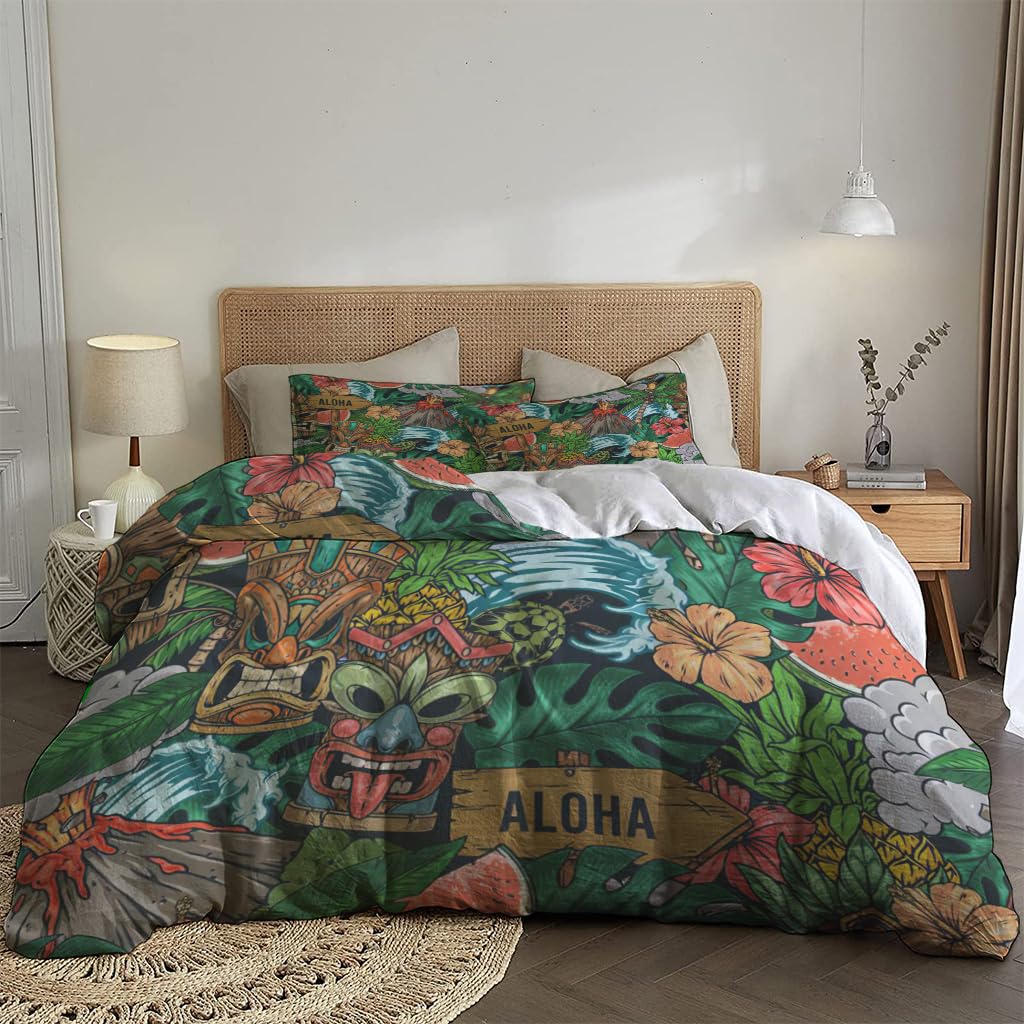 NIBAINLO 布団カバーハワイのアロハパーティーをテーマとした部族のテーマ 肌に優しい ピーチスキン加工 掛け布団カバー 和式 洋式 あったか 布団カバーセット リバーシブル ホームステイ ホテル 家庭兼用