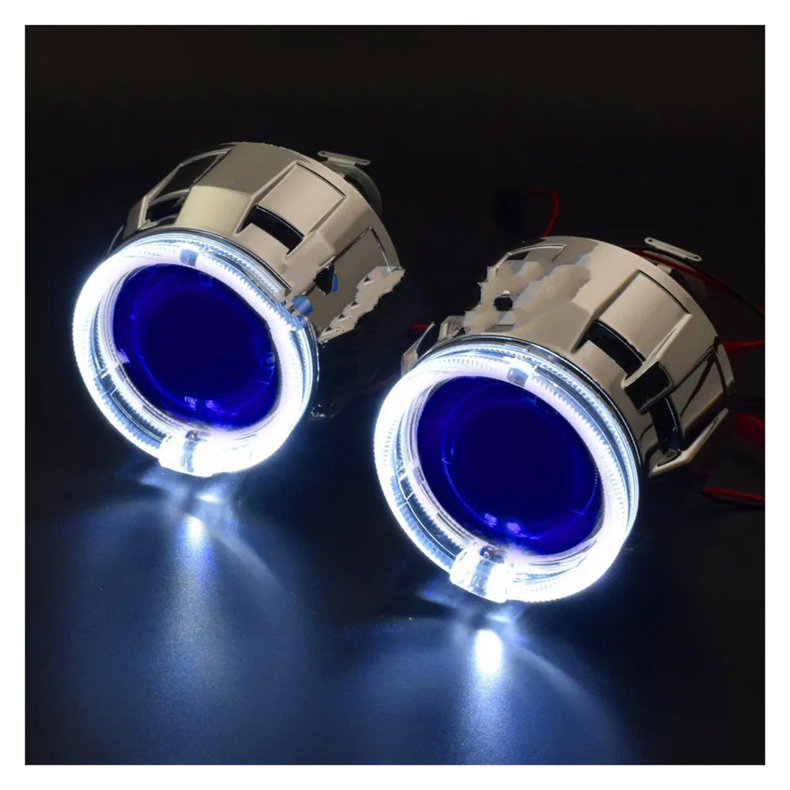 Faro ojos de ángel LED Angel Eyes Halo 2,5 Pulgadas Lente Proyector Bi-xenón Devil H4 H7 Faro Retroadaptado H1 Lámpara Xenón Personalización Faros Angel Eyes para coche(White Blue)