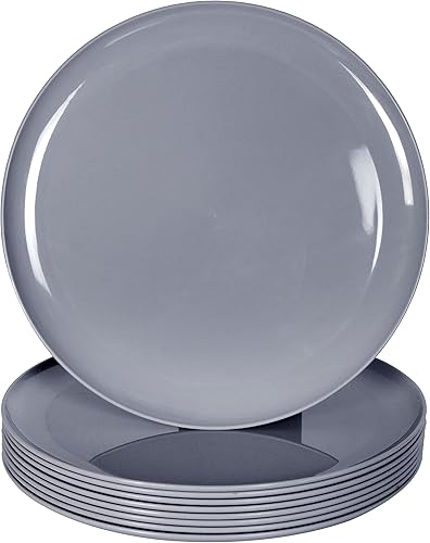 Youngever Platos de plástico de 10 pulgadas, platos grandes, platos llanos, juego de 9 (gris oscuro)