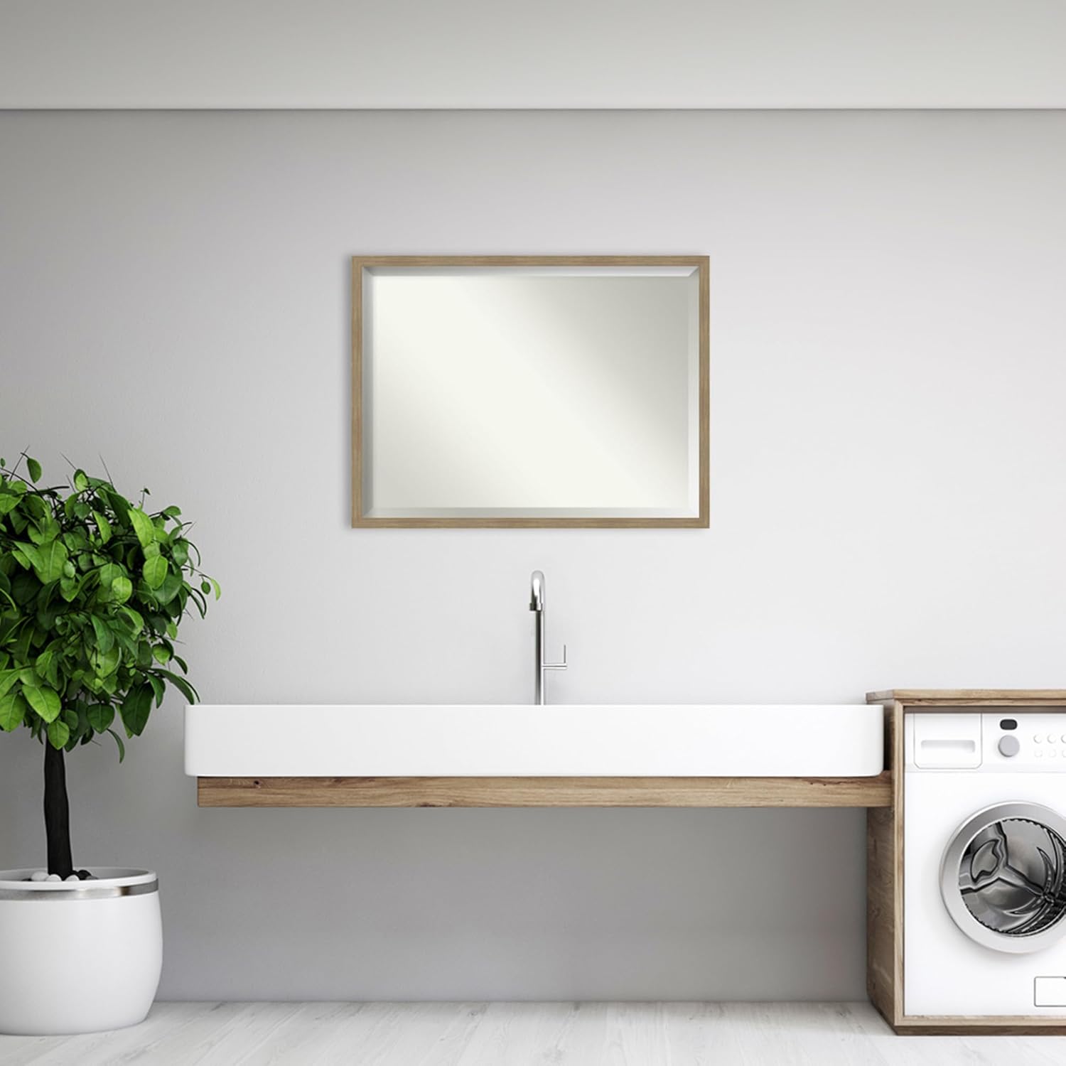Amanti Art Bathroom Mirror for Over Sink, Woodgrain Stripe Vanity Mirror, Wood Frame, Hangs Horizonally and Vertically, Bathroom Wall Decor, Beveled Edge