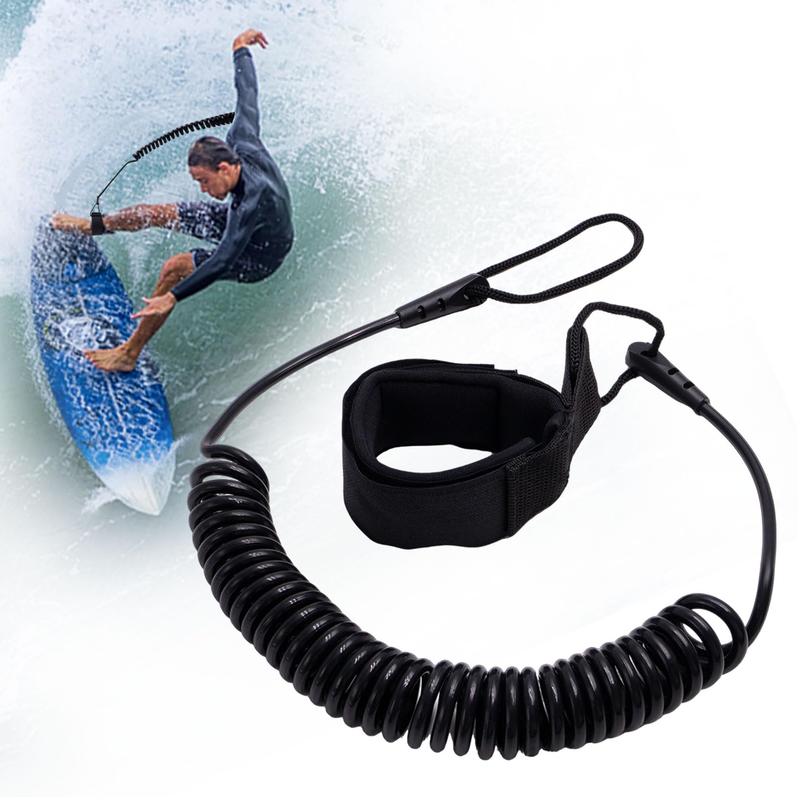 pangutheos 10 ft Surfboard Leash, Stand Up Sup Leash, Sup Foot Strap TPU Rope, Retractable Surfboard Leash for Water Sports, Surfboard, Vertical Paddle, Kayak