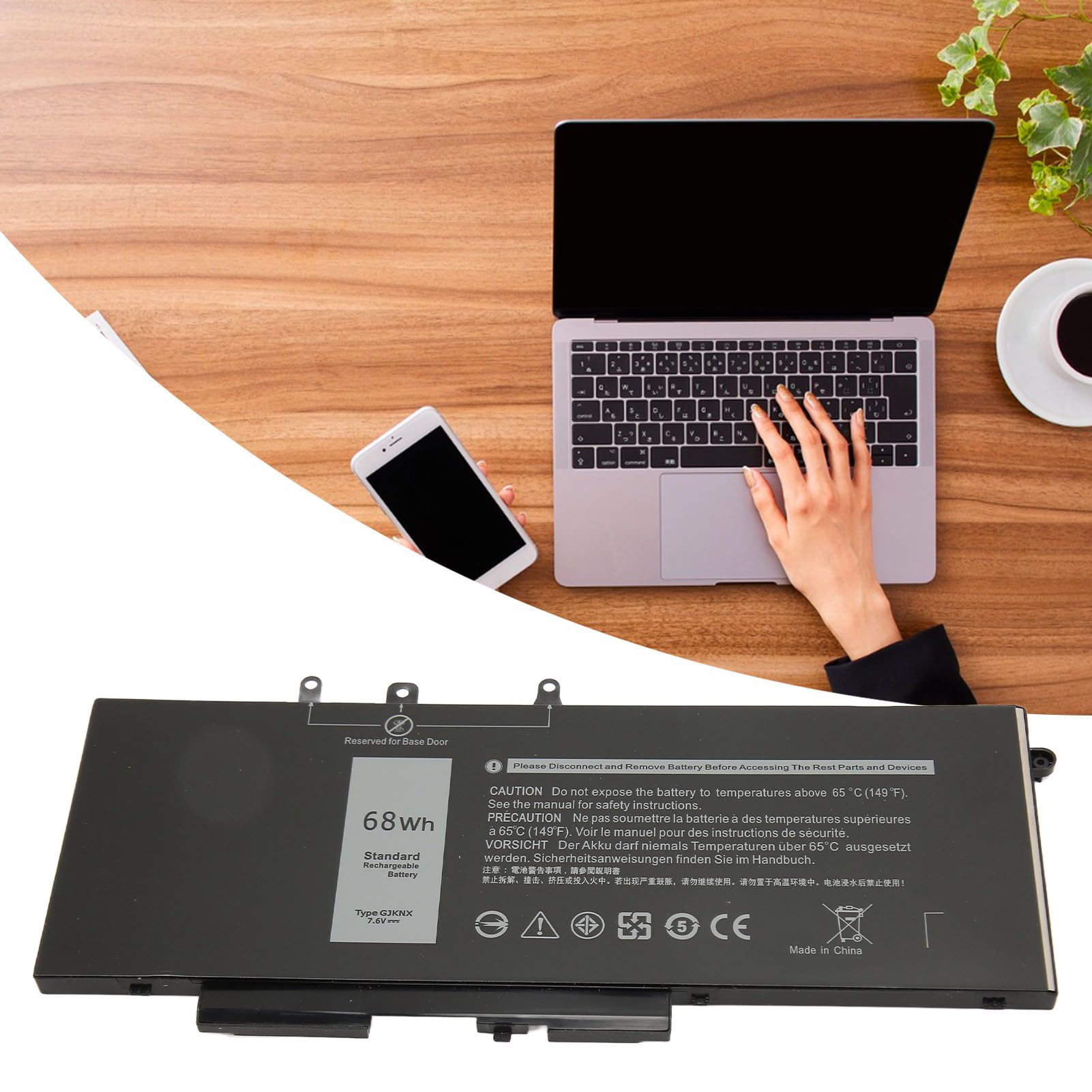 68Wh GJKNX Bateria do Laptopa, Wymienna Bateria do Latitude 5480 5580 5280 5288 5290 5488 5490 5491 5495 5590 5591 E5480 E5580 E5590 E5490 15 3520 3530 GD1JP DY9NT Laptopa