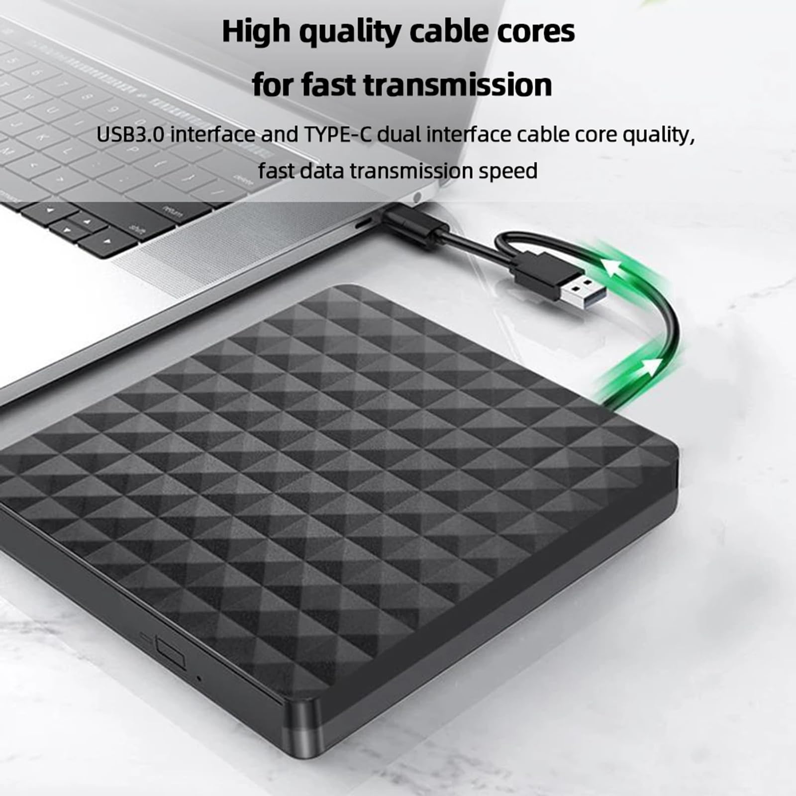 Zewnętrzny napęd CD DVD, przenośny odtwarzacz CD/DVD ze złączem USB 3.0/Type-C, nagrywarka z nagrywarką o niskim poziomie hałasu i dużej szybkości transferu danych dla Windows 7/8/10/11/XP/Mac OS/Li