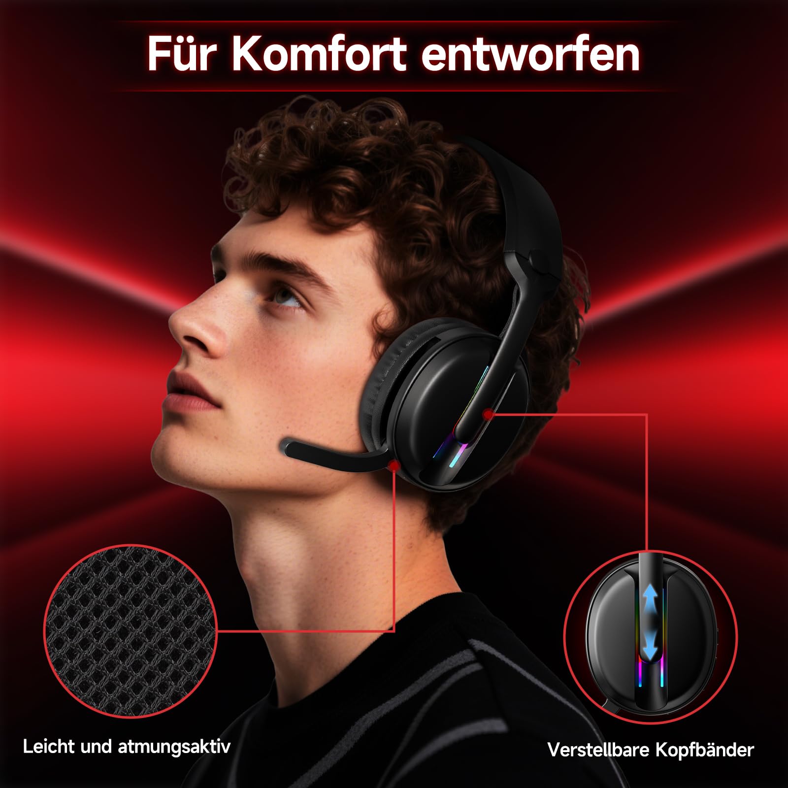 MANKIW Kabelloses Gaming Headset für PS5, PS4, PC, 2.4GHz & 5.4 Bluetooth | 2.4GHz USB & Type-C, Bluetooth 5.4, geringe Latenz, Noise Cancelling Mikrofon und 40 Std. Akku für Gaming