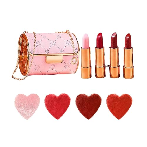 Juego de pintalabios mate de terciopelo con cadena glamour, juego de lápices labiales mate impermeable de 4 colores, juego de lápices labiales de