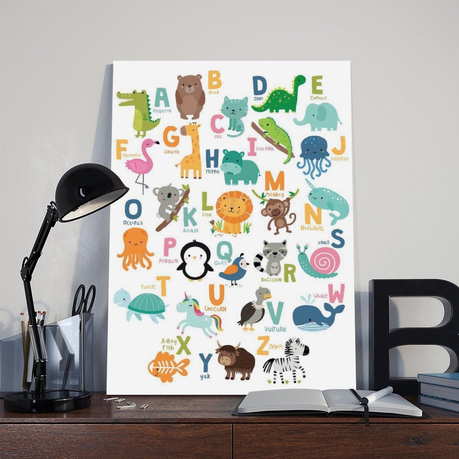 Poster sur toile avec thèmes éducatifs de l'alphabet de A à Z (8) - Décoration murale pour salon, chambre à coucher - 40 x 60 cm