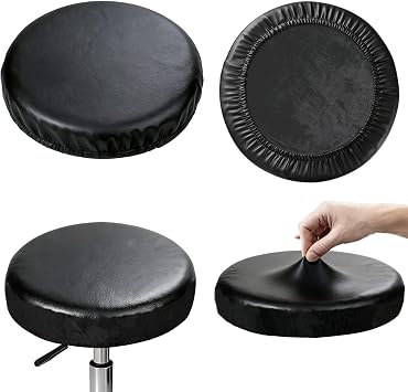 Round Seat Covers for Stools with Elastic - 2-Pack Black Bar Stool Seat Covers Universal Washable Fit for 14-16 Inch Round Stool Chair Cover