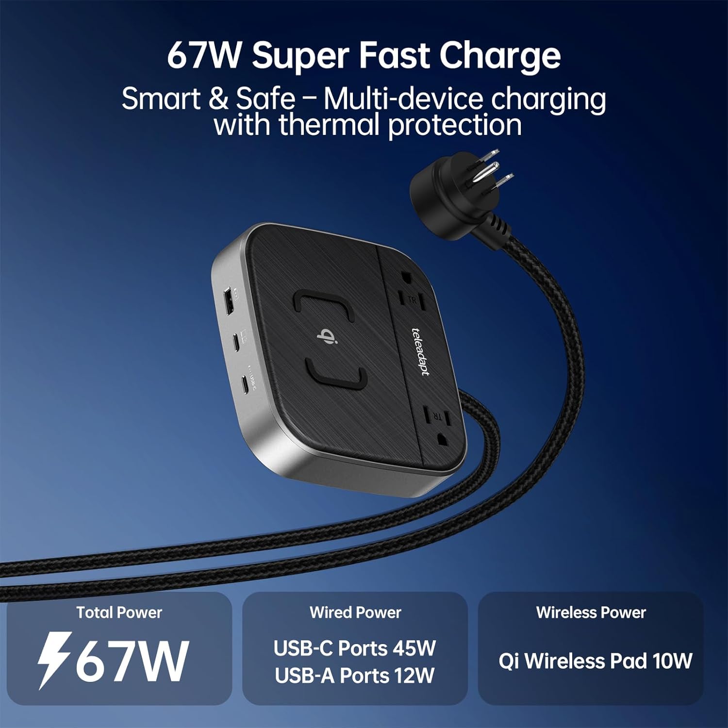 GaN Multi Charging Station 67W, 6 in 1 iPhone Charging Station with USB Ports, 2AC Outlets, 1 USB A & 2 USB C Ports, Desktop Phone Charger for iPhone14/13/12/11/X/Samsung/Android, Grey