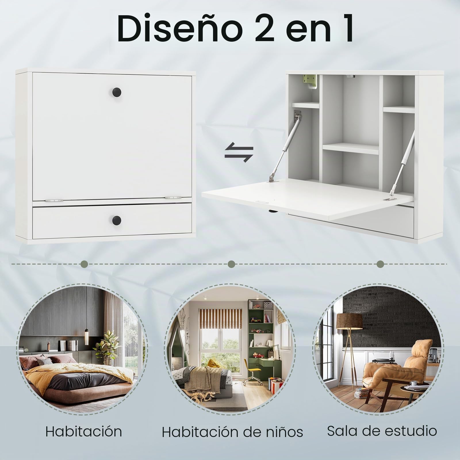 GIANTEX Mesa Plegable de Pared de Madera con Compartimentos y Cajón para Ordenador, Montaje en Pared, 60 x 15 x 57 cm (Blanco)