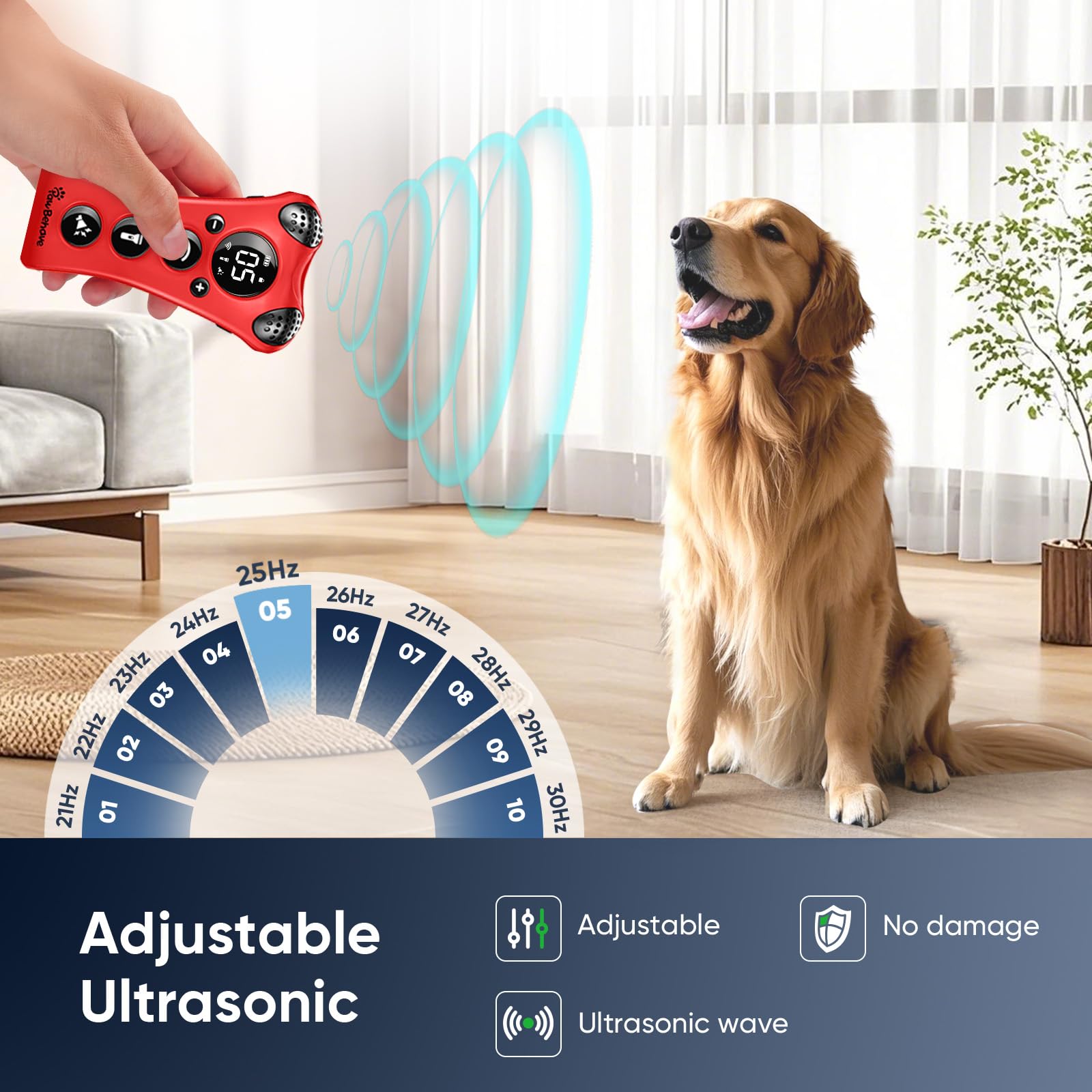 PawBehave Entrenador ultrasónico ajustable para perros, el primer corrector de comportamiento de mascotas de frecuencia variable del mundo con 10 niveles de ultrasonido, 18 silbatos para perros