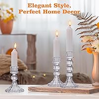 Vista 6 de Lewondr - Portavelas de vidrio, paquete de 3 portavelas simples para velas de pilar y cónicas, diseño de rayas verticales, candelabros para velas