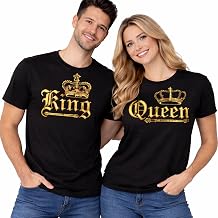 CRAZYDAISYWORLD King Queen Couple Matching T-Shirt His and Hers Unisex Casual Crew Neck Short Sleeve