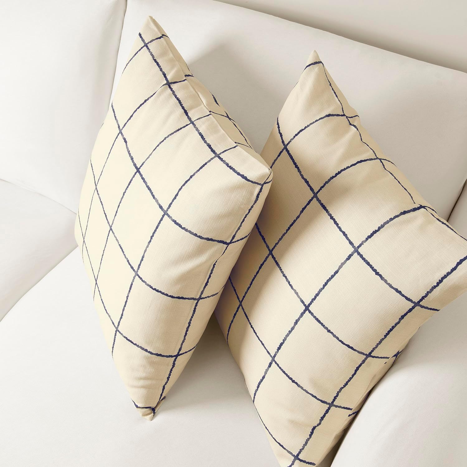 HPD Half Price Drapes Textured Cotton Printed Cushion Pillow Covers (Set of 2) - Decorative Throw Pillow Covers 18x18 Inch for Bedroom and Living Room - Window Pane Blue