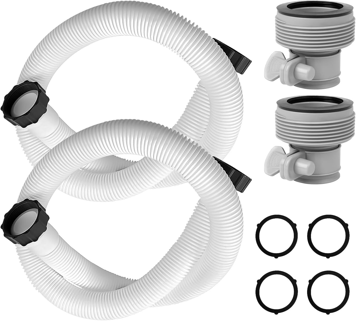 AOIT 2 Pack 1.5" Diameter 29060E Pool Hoses for Above Ground Pools, 59" Pump Hoses Replacement for 1500 GPH In-tex Filter Pumps Saltwater Systems Sand Filters, with 4 Gaskets, White