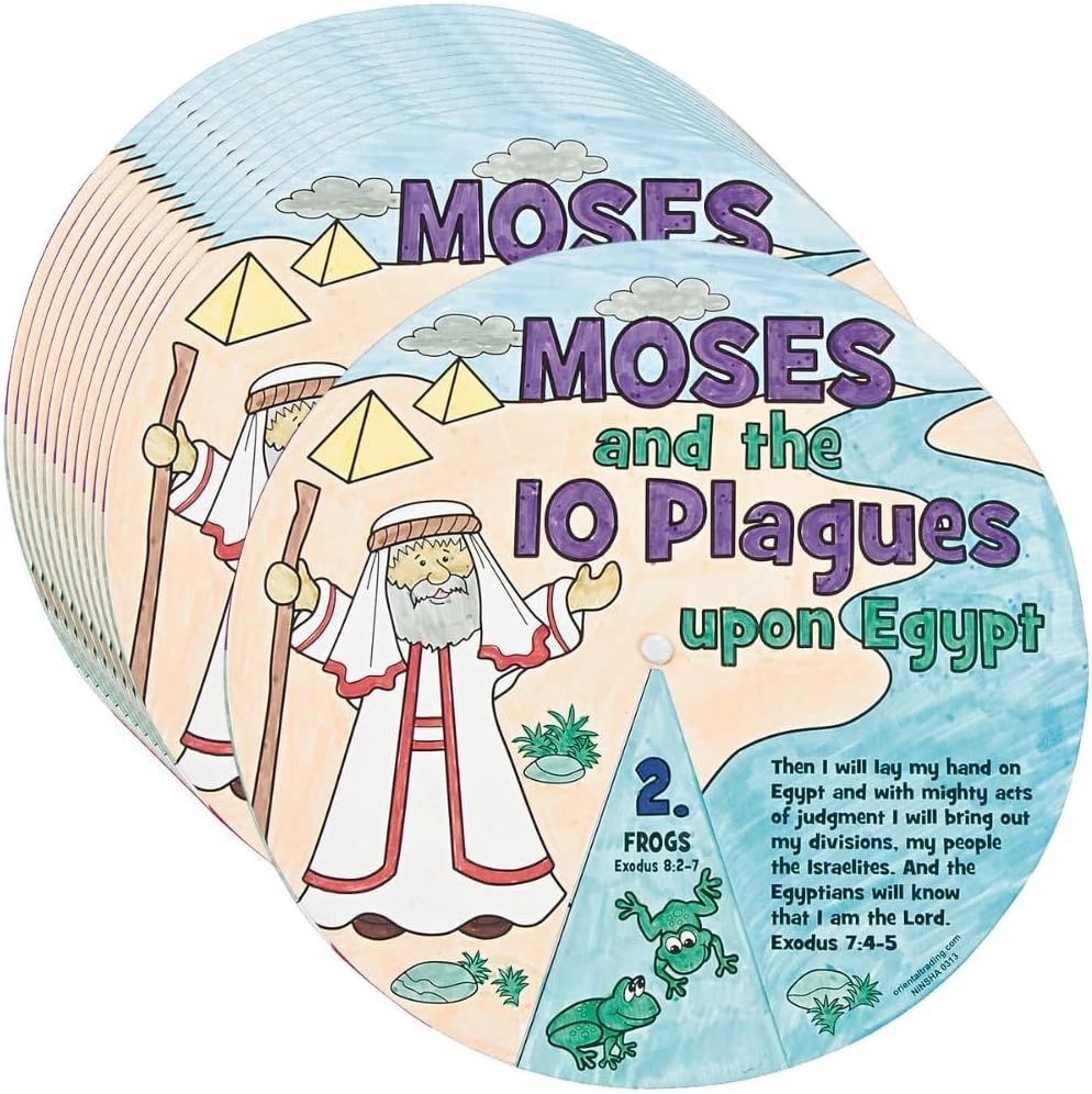 Fun Express Color Your Own 10 Plagues Wheel - Creative Craft Kit for Kids Perfect for VBS Vacation Bible School & Religious Education Activities - Ideal for Learning & Fun - 12 Pieces
