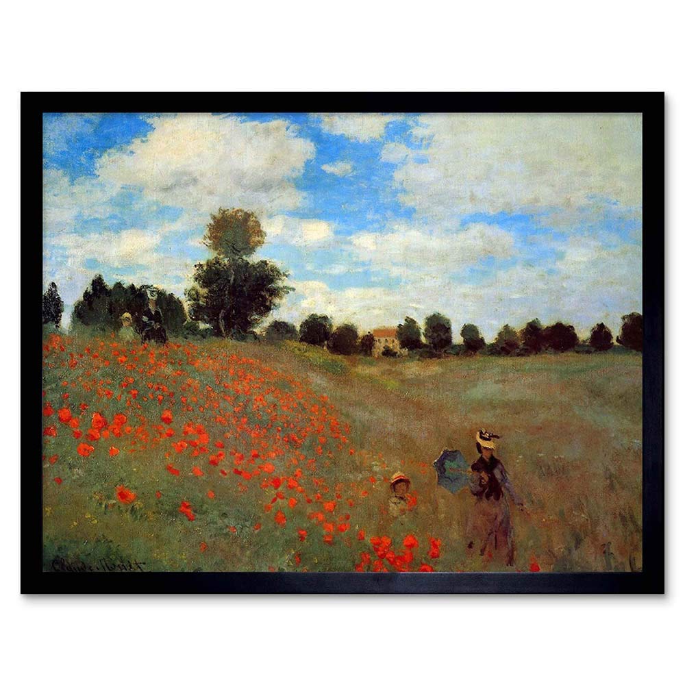 Wee Blue Coo Framed Black Claude Monet Les Coqueliquots Old Master Painting Art Print Framed Poster Wall Decor 12X16 Inch