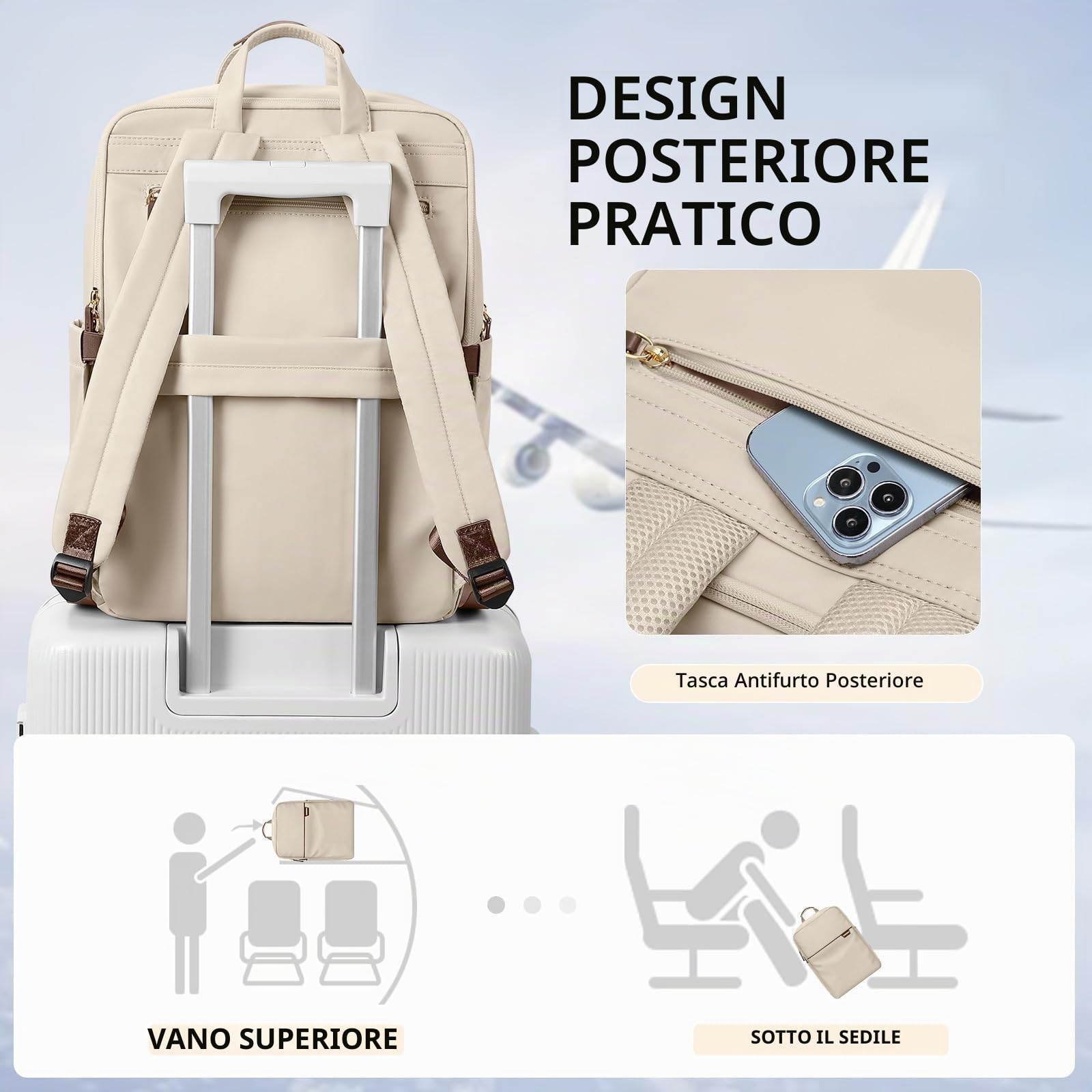 Zaino Porta PC Donna,Multifunzione 17.3 Pollici Zaino Donna Antifurto Zaino Scuola Zaino per Computer Zaino da Viaggio,Borse da Cabina per Easyjet, Zaino per Università