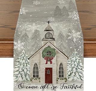 Artoid Mode Church Xmas Trees Snowflakes Merry Christmas Table Runner, Bow Tie Kitchen Dining Table Decoration for Outdoor...