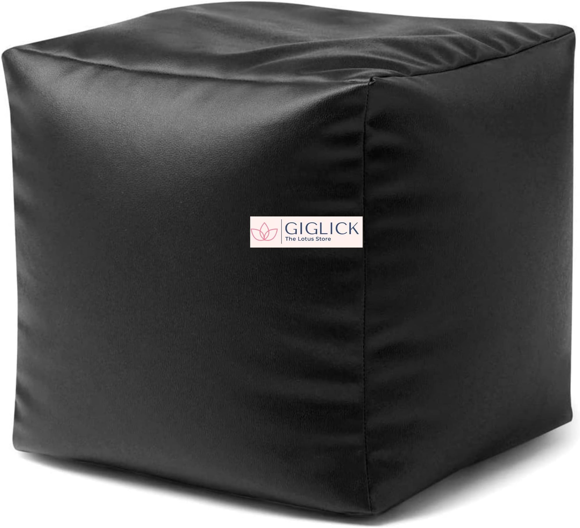 GIGLICK Brand- The Lotus Store Durable & Comfortable Cube Shape Bean Bag Foot Stool Filled with Beans Faux Leather 38CM Color- (Black)