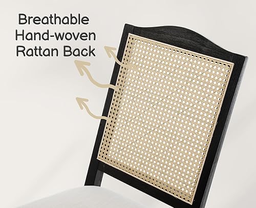 Miniatura 4 de EALSON Juego de 2 sillas de comedor de ratán tapizadas de lino con respaldo de bastón, sillas de cocina modernas de mediados de siglo, sillas