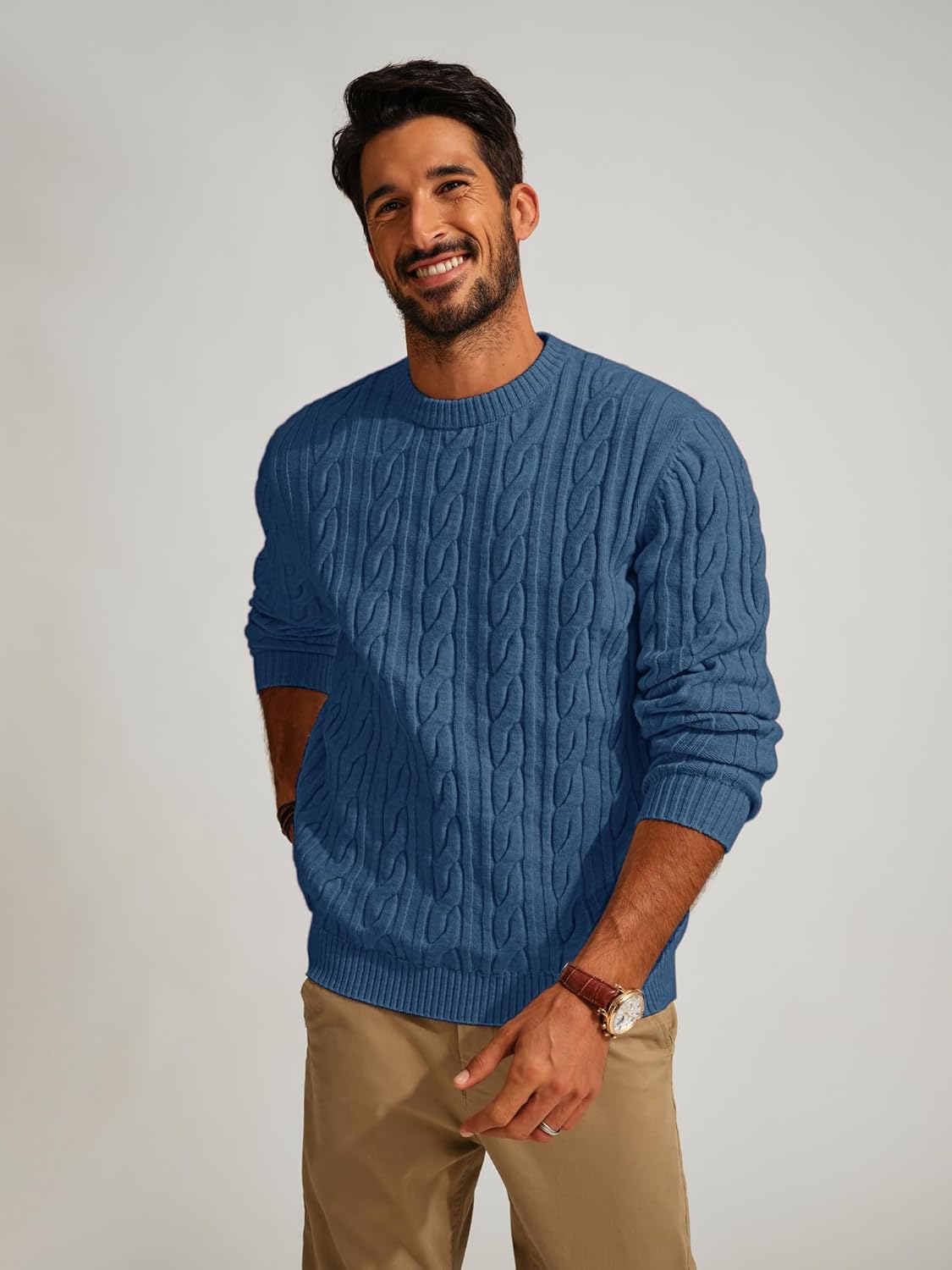 PJ PAUL JONES Mens Sweater Crewneck Cable Knit Pullover Sweater Casual Twist Textured Sweaters - Image 2