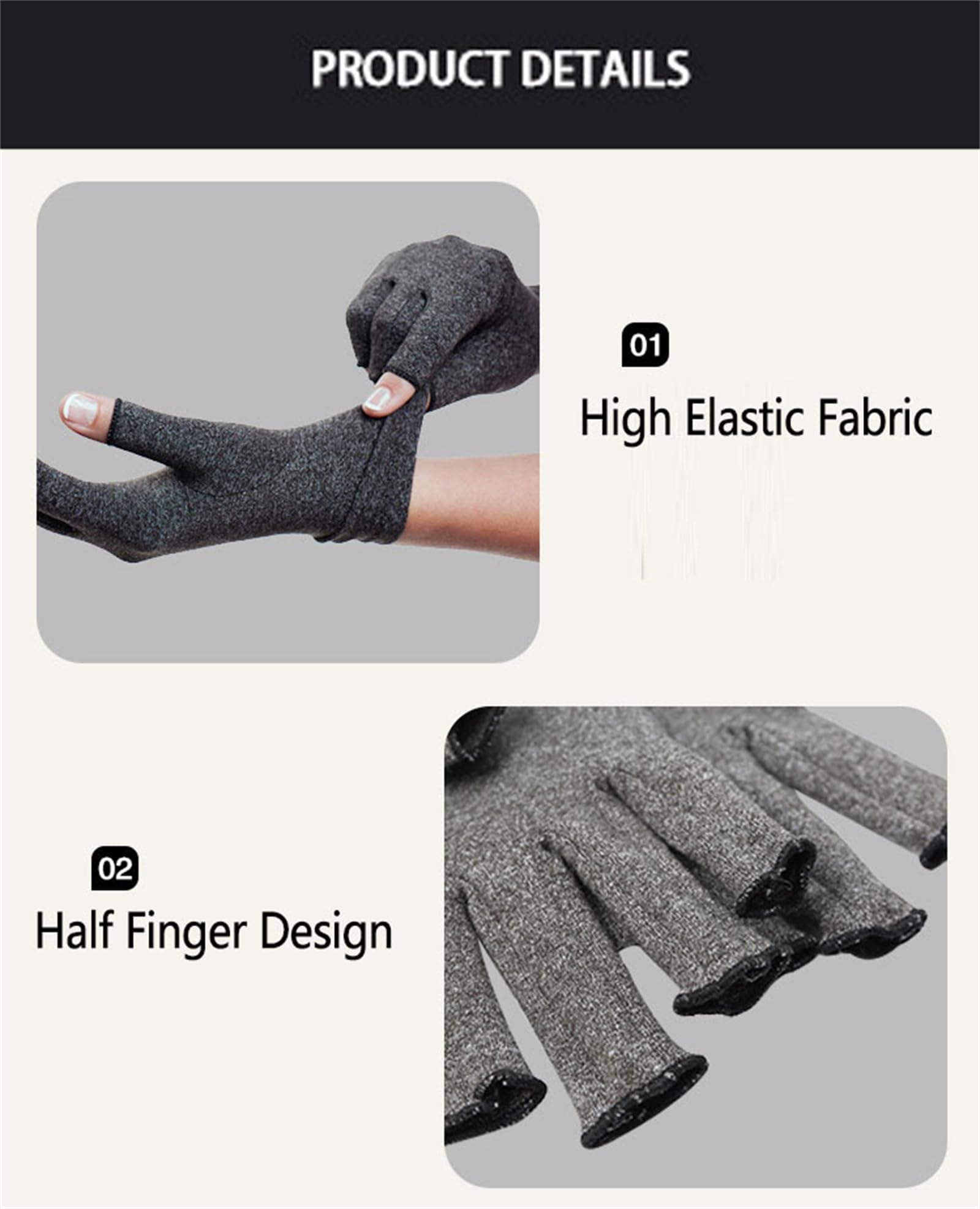 Premium Bambus Handschuhe Fingerlose Kompressionsbandage für Handschmerzen und Arthrose Männer und Frauen, grau, S Fashion