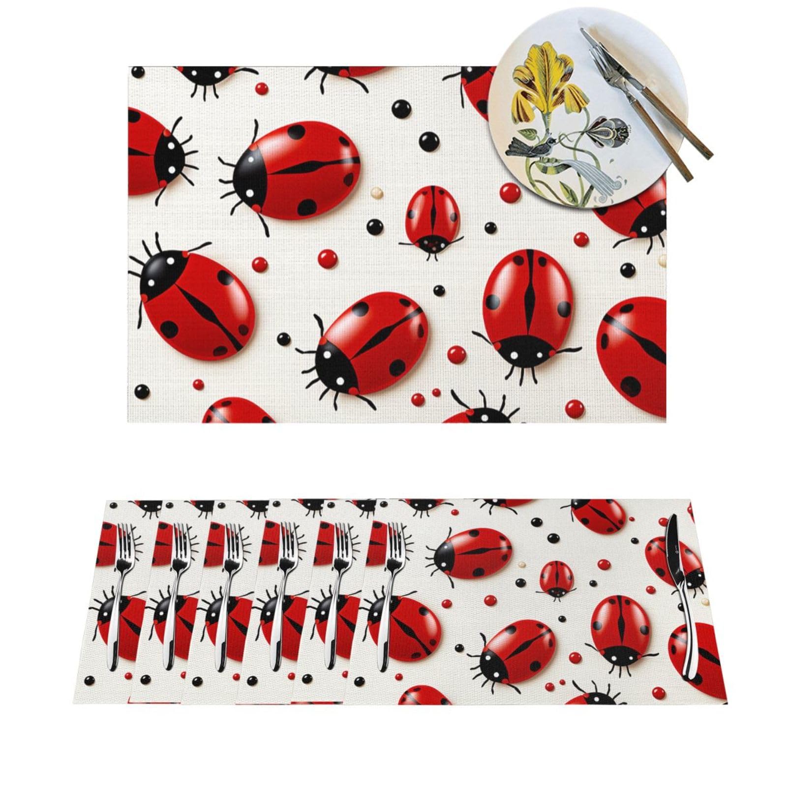 Set de table lavable en PVC motif coccinelle rouge antidérapant | Lot de 6