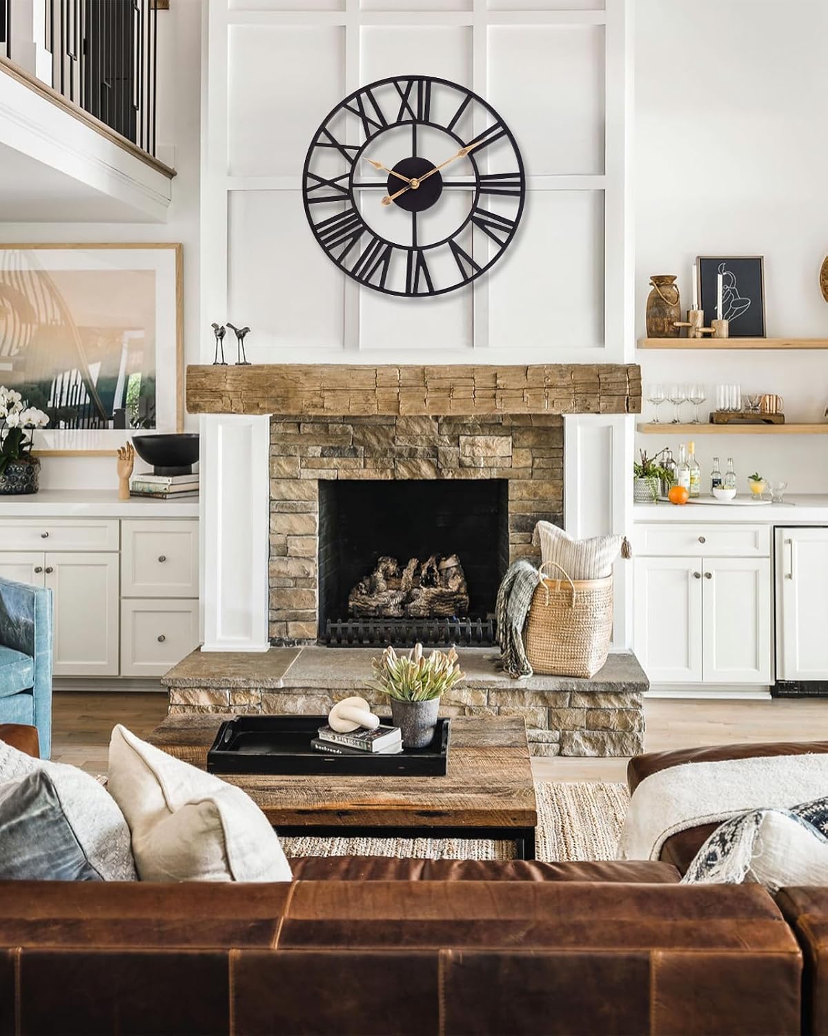 Small Wall Clock Battery Operated - 14 in Black Metal Wall Clocks for Kitchen - Farmhouse Vintage European Style Decorative Wall Clock for Living Room Decor, Bedroom, Home, Office-Black Roman