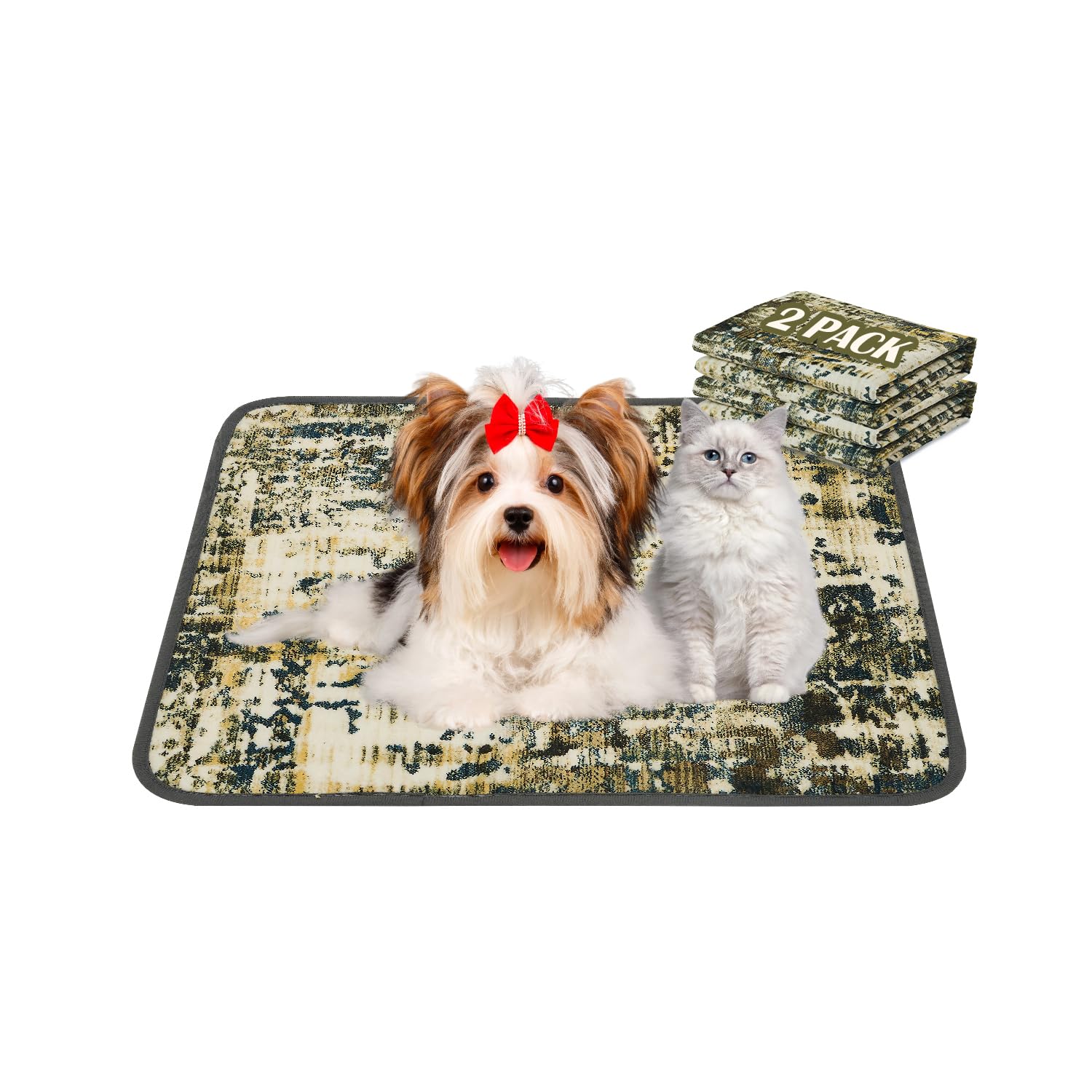 Qeils Washable Pee Pads for Dogs, 2 Pack Reusable Puppy Pads 18"x24" Super Absorbent Leakproof Dog Training Pads, Non-Slip Potty Pads for Floor, Crate