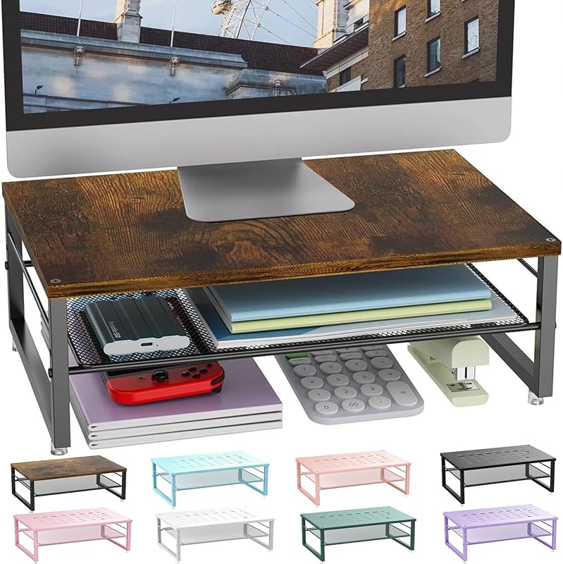 gianotter 2-Tier Wood Monitor Stand Riser | Desk Organizers and Accessories, Desk Organizer for Monitor, Office Desk Storage Organizer for Office Supplies (Wood)