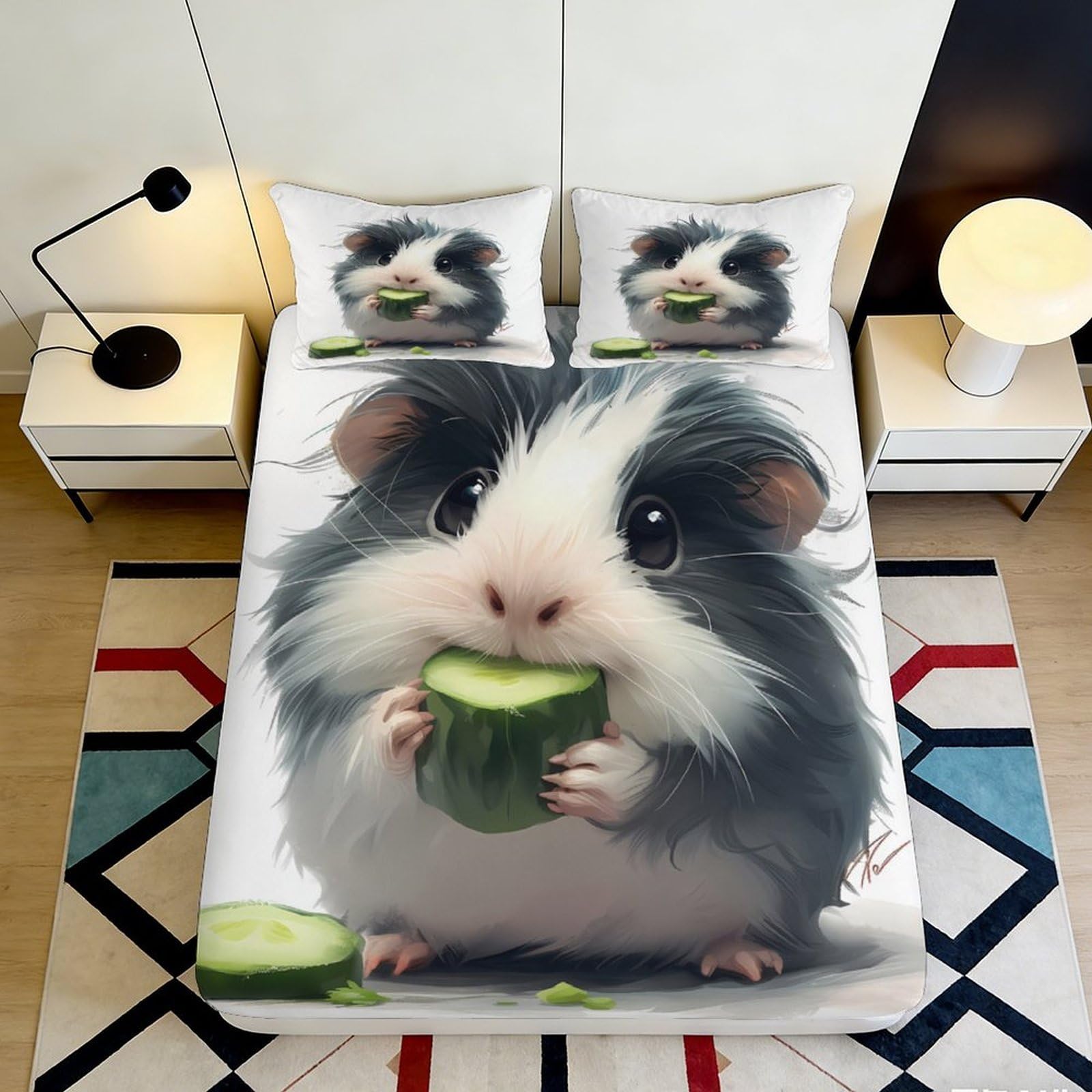 Uynsixtme Style-7 3D Printed Cute Hamster Fitted Sheet Microfiber Deep Pocket Bedroom Bedding Set Cartoon Hamster Mattress Fitted Cover Full Wrap Washable 200X200x25cm