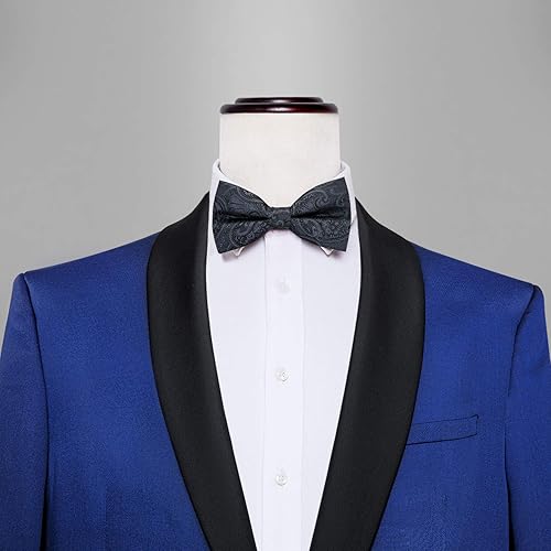 Miniatura 2 de BarryWang Pajarita de seda para hombre corbatín preatado bolsillo cuadrado conjunto de gemelos cuadrados de boda corbata formal