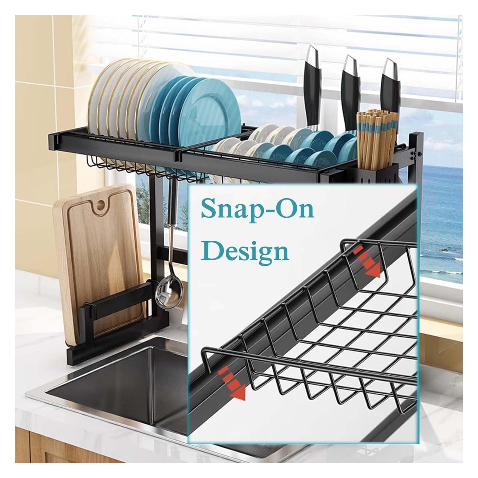 Escurreplatos de Cocina Negro k - 33x12x20 in. Escurreplatos de encimera Que Ahorra Espacio. Diseño Duradero y Elegante para secar y organizar los Utensilios de Cocina de Forma eficiente.