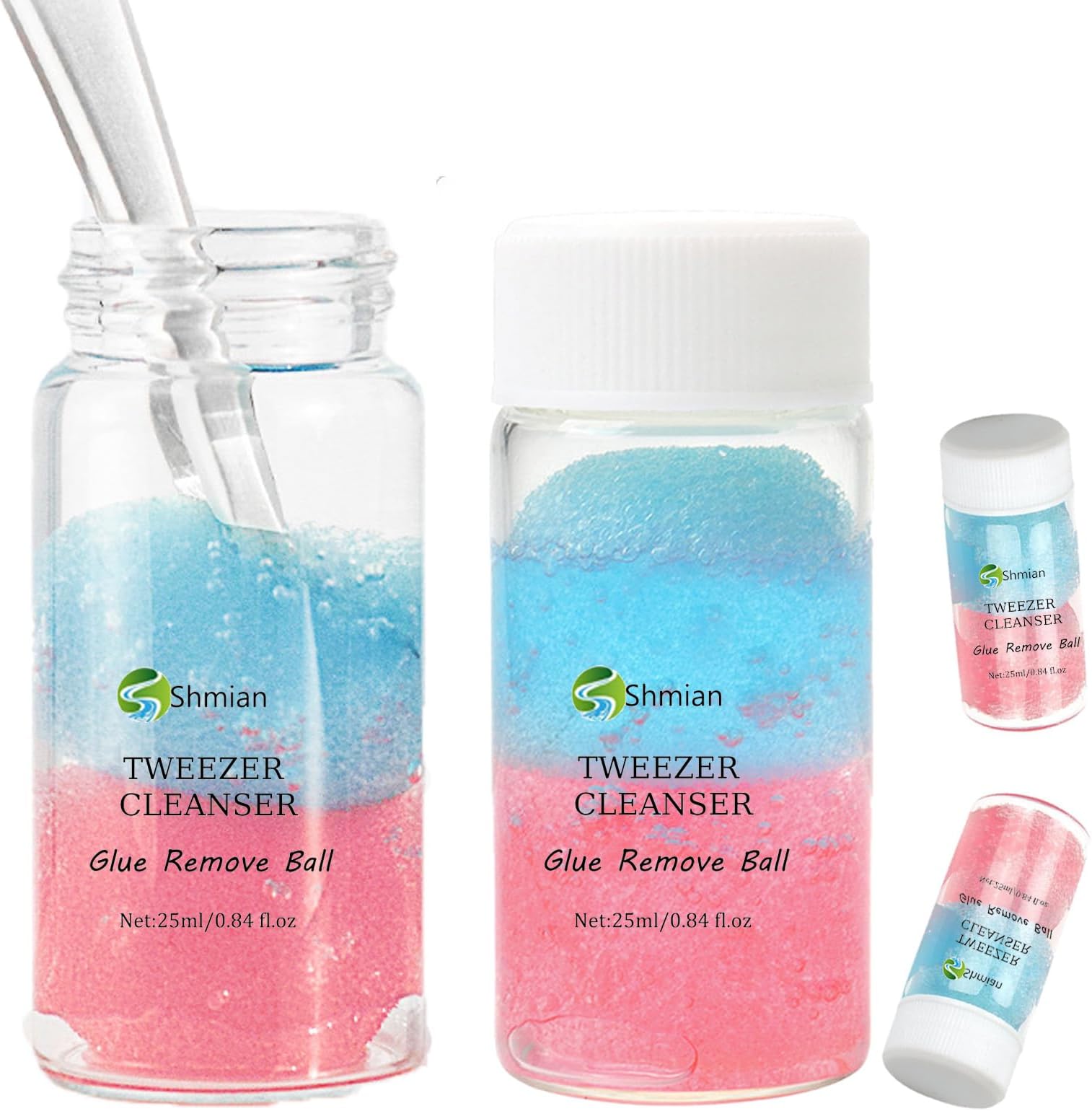 Eyelash Tweezer Cleaner Liquid - 2 Pack with Sponge Balls, Quickly Removes Lash Glue & Extension Adhesive, No Residue, Safe for All Tweezers & Lash Tools