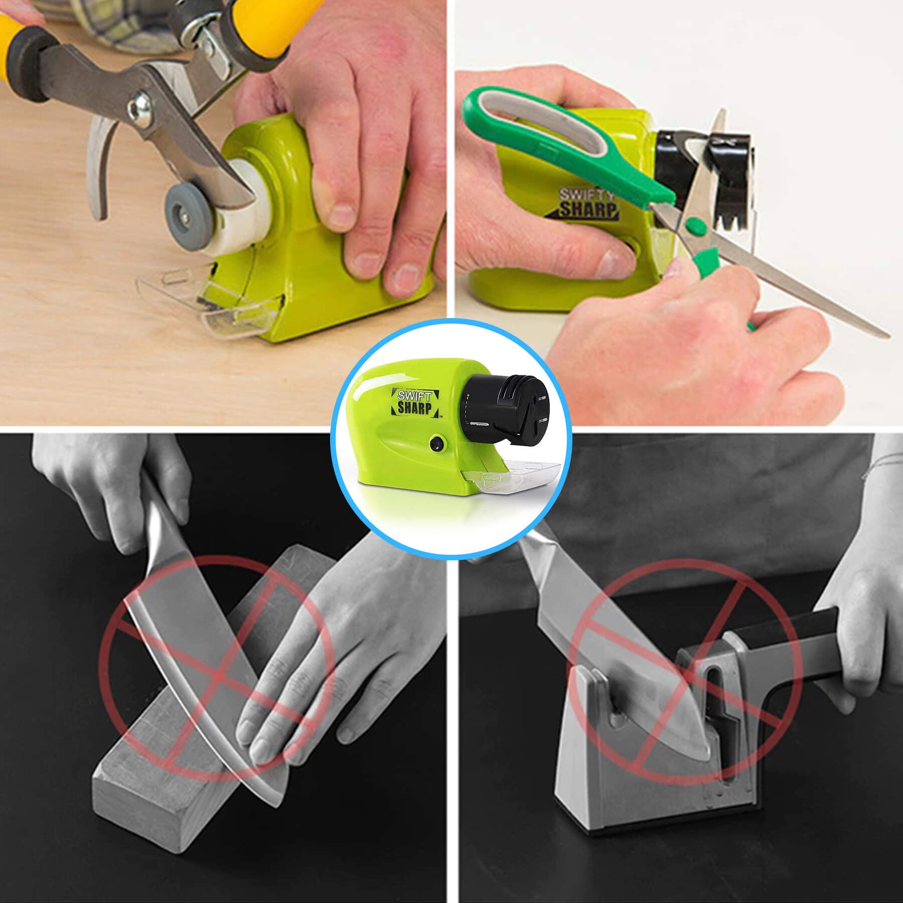 Retoo Affilacoltelli elettrico per coltelli e forbici, Affilatura Grossa, Coltelli affilati, Piccolo e Compatto, 4 batterie AA, Ergonomico per riparare e ripristinare le lame