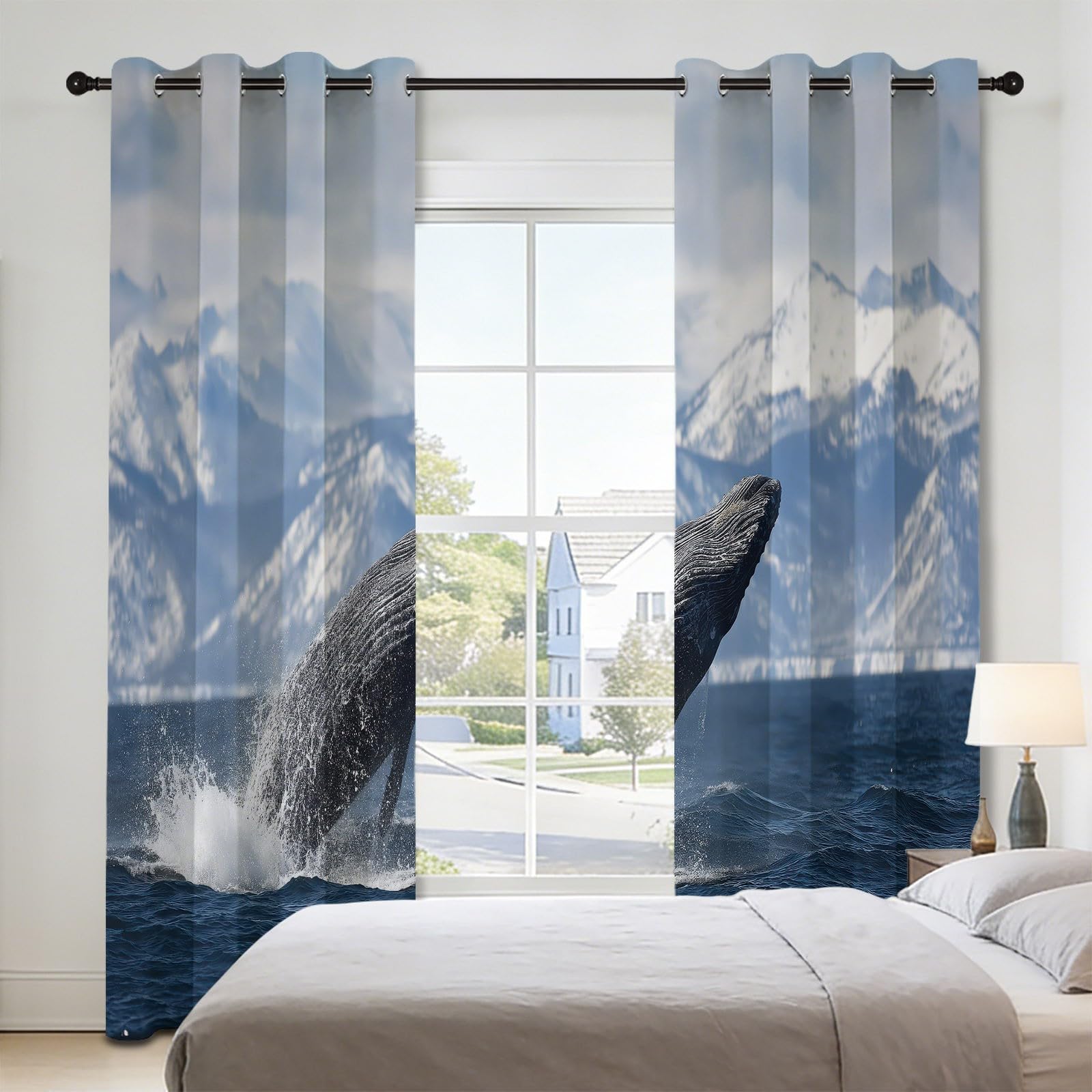 Cortinas opacas, blanco y azul, 116 x 183 cm, 2 paneles