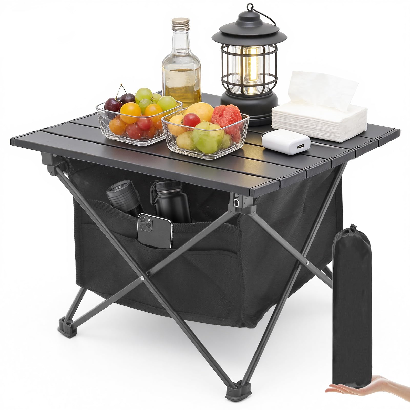 Warmiehomy Portable Camping Table with Storage Bag, Lightweight Folding Table, Aluminum Camp Tables, Beach Table, Metal Grill Table for Sand with Carrying Bag for Outdoor, Picnic, BBQ, RV (Medium)