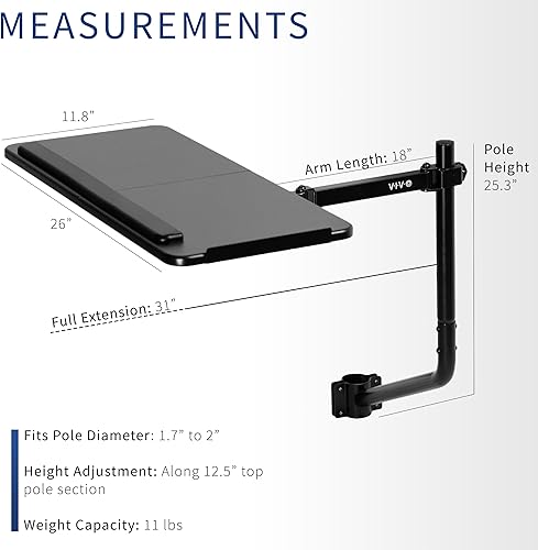 Miniatura 3 de VIVO Silla de oficina montada 26 x 12 pulgadas, bandeja para teclado y mouse, inclinación ergonómica, movimiento completo de rotación de 360 grados,