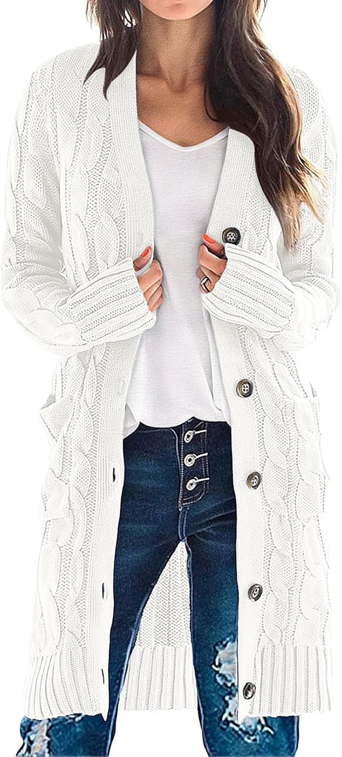 MEROKEETY Women’s 2025 Long Sleeve Cardigan Sweater Fall Winter Cable Knit Open Front Button Long Outerwear