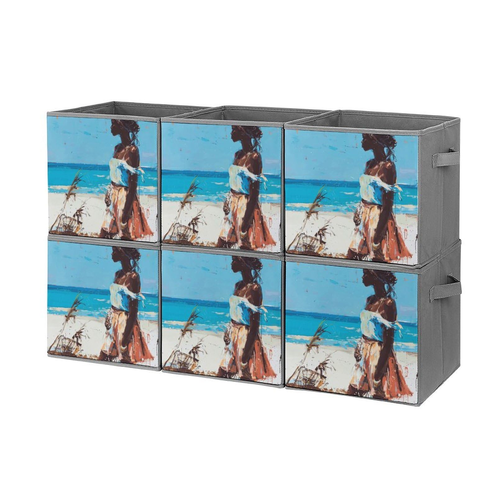 Cubes de rangement pliables à double poignée pour placards - Lot de 6 bacs stables 28cm