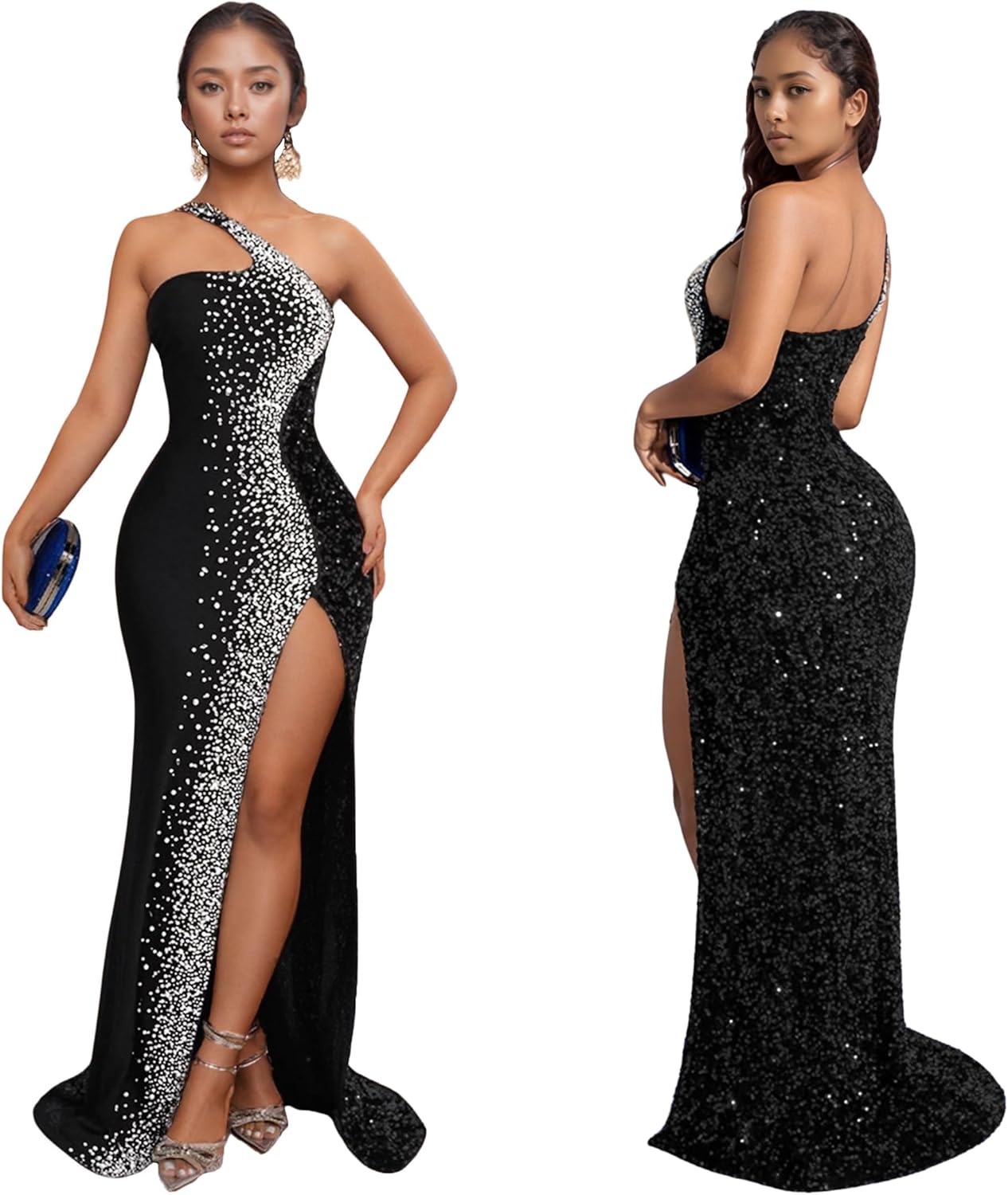 PORRCEY Women's Sexy Elegant Rhinestone Sleeveless Party Club Night Hot Drilling Clubwear Evening Dresses