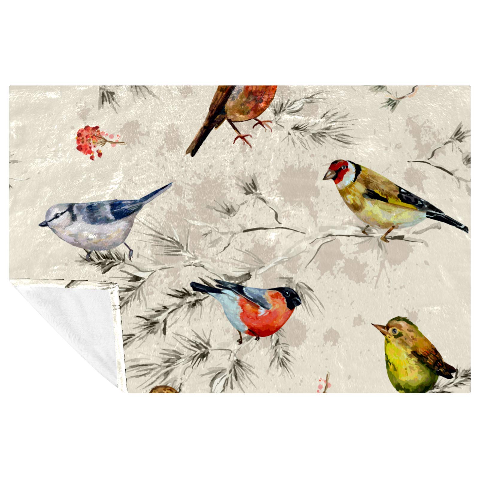 Couverture vintage oiseaux et fleurs 150x100 cm pour lit et canapé